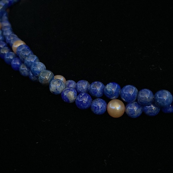 Jay King 10” Necklace Sterling Lapis Lazulis & Golden Faux Pearl Double Strand - Picture 3 of 3